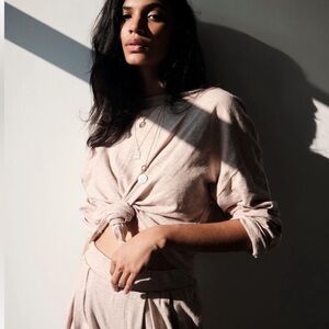 Free People Culver City Front Knot Tie Top Pink‎ XS